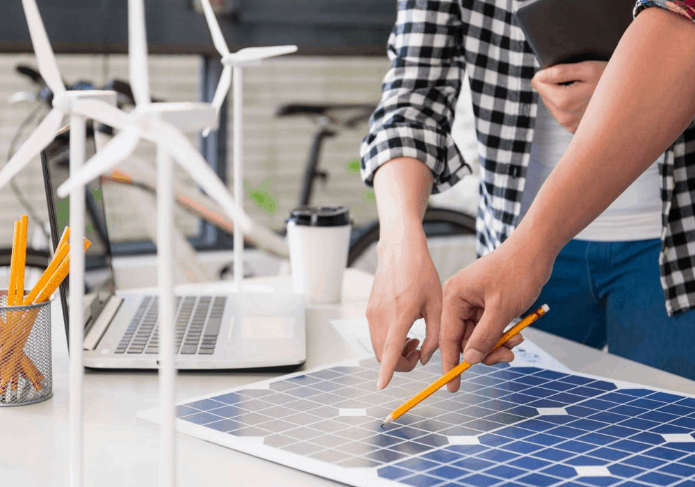 Solar consultation with professional on table
